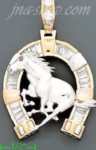 14K Gold Horseshoe w/Mustang CZ Charm Pendant