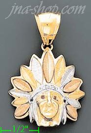 14K Gold Indian Head CZ Charm Pendant