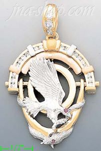 14K Gold Eagle w/Snake CZ Charm Pendant