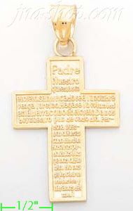 14K Gold Cross w/Padre Nuestro Religious Charm Pendant