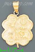 14K Gold Four-Leaf Clover w/Lucky Symbols Good Luck Charm Pendan