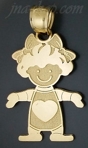 14K Gold Girl w/Heart Baby Charm Pendant