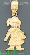 14K Gold Girl w/Plush Bear Baby Charm Pendant