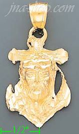 14K Gold Jesus Face Cross Anchor Dia-Cut Charm Pendant