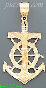 14K Gold Crucifix Cross Anchor Dia-Cut Charm Pendant
