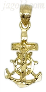 14K Gold Crucifix Cross Anchor Diamond-Cut Charm Pendant