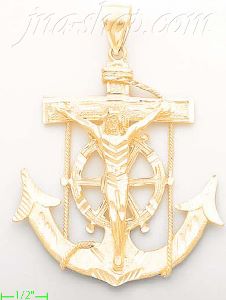 14K Gold Anchor Crucifix Cross Dia-Cut Charm Pendant