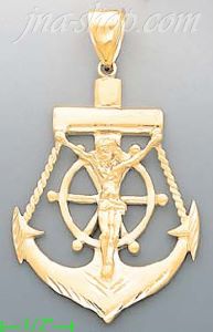 14K Gold Anchor Crucifix Cross Dia-Cut Charm Pendant