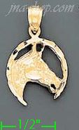 14K Gold Horseshoe w/Horse Head Dia-Cut Charm Pendant