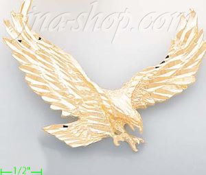 14K Gold Striking Eagle Animal Dia-Cut Charm Pendant