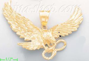 14K Gold Eagle Carrying Snake Animal Dia-Cut Charm Pendant