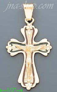 14K Gold Crucifix Italian Enamel Cross Charm Pendant