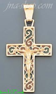 14K Gold Crucifix Italian Enamel Cross Charm Pendant