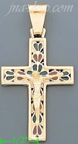 14K Gold Crucifix Italian Enamel Cross Charm Pendant