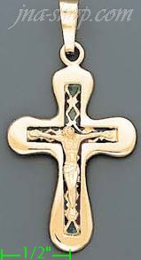 14K Gold Crucifix Italian Enamel Cross Charm Pendant