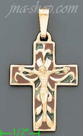 14K Gold Crucifix Italian Enamel Cross Charm Pendant