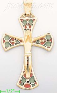 14K Gold Crucifix Italian Enamel Cross Charm Pendant