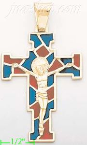 14K Gold Crucifix Italian Enamel Cross Charm Pendant