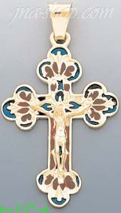 14K Gold Crucifix Italian Enamel Cross Charm Pendant