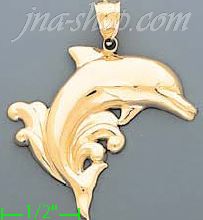 14K Gold Jumping Dolphin Dia-Cut Charm Pendant