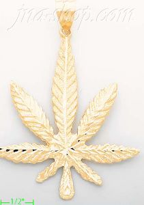 14K Gold Marijuana Leaf Dia-Cut Charm Pendant