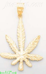 14K Gold Marijuana Leaf Dia-Cut Charm Pendant