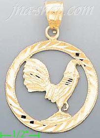 14K Gold Rooster Dia-Cut Charm Pendant
