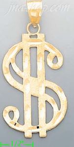 14K Gold Money Sign Dia-Cut Charm Pendant
