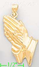 14K Gold Hands Praying Dia-Cut Charm Pendant