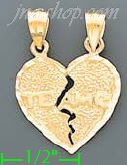 14K Gold 2-piece Split Heart Te Amo Dia-Cut Charm Pendant