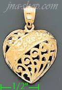 14K Gold Filigree I Love YouHeart Dia-Cut Charm Pendant