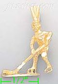 14K Gold Hockey Player Dia-Cut Charm Pendant