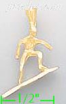 14K Gold Surfer Surfing Dia-Cut Charm Pendant