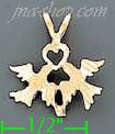 14K Gold Doves Holding Heart Dia-Cut Charm Pendant