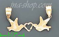 14K Gold Doves Holding Heart Dia-Cut Charm Pendant