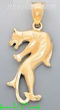 14K Gold Panther Animal Sand Polished Dia-Cut Charm Pendant