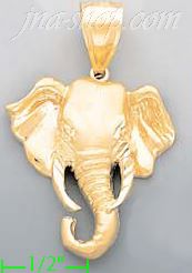 14K Gold Elephant Head Animal Sand Polished Dia-Cut Charm Pendan