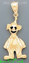 14K Gold Clown Sand Polished Dia-Cut Charm Pendant