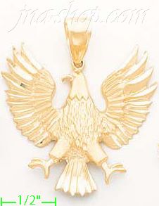 14K Gold Eagle Shield Pose Animal Sand Polished Dia-Cut Charm Pe