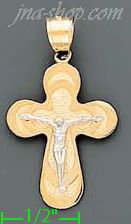 14K Gold Crucifix Cross Sand Polished Dia-Cut Charm Pendant