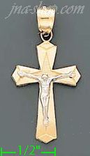 14K Gold Crucifix Cross Sand Polished Dia-Cut Charm Pendant