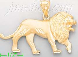 14K Gold Lion Animal Sand Polished Dia-Cut Charm Pendant