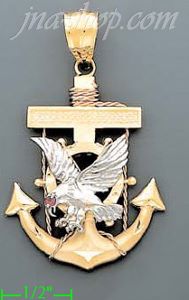 14K Gold Striking Eagle High Polish Anchor Charm Pendant