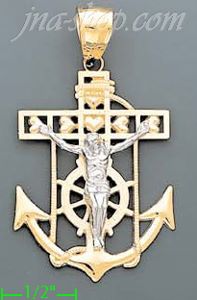 14K Gold Crucifix Cross High Polish Anchor Charm Pendant