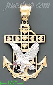 14K Gold Striking Eagle High Polish Anchor Charm Pendant