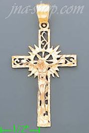 14K Gold Crucifix 3Color Dia-Cut Cross Charm Pendant