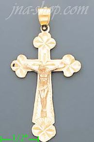 14K Gold Crucifix 3Color Dia-Cut Cross Charm Pendant