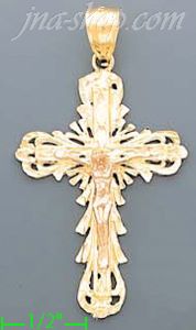 14K Gold Crucifix 3Color Dia-Cut Cross Charm Pendant