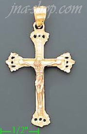 14K Gold Crucifix 3Color Dia-Cut Cross Charm Pendant