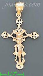 14K Gold Crucifix 3Color Dia-Cut Cross Charm Pendant